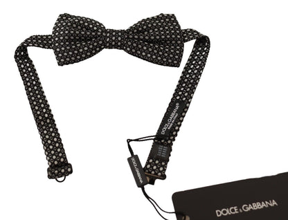 Elegant Silk Black Bow Tie with Metal Clasp Detail