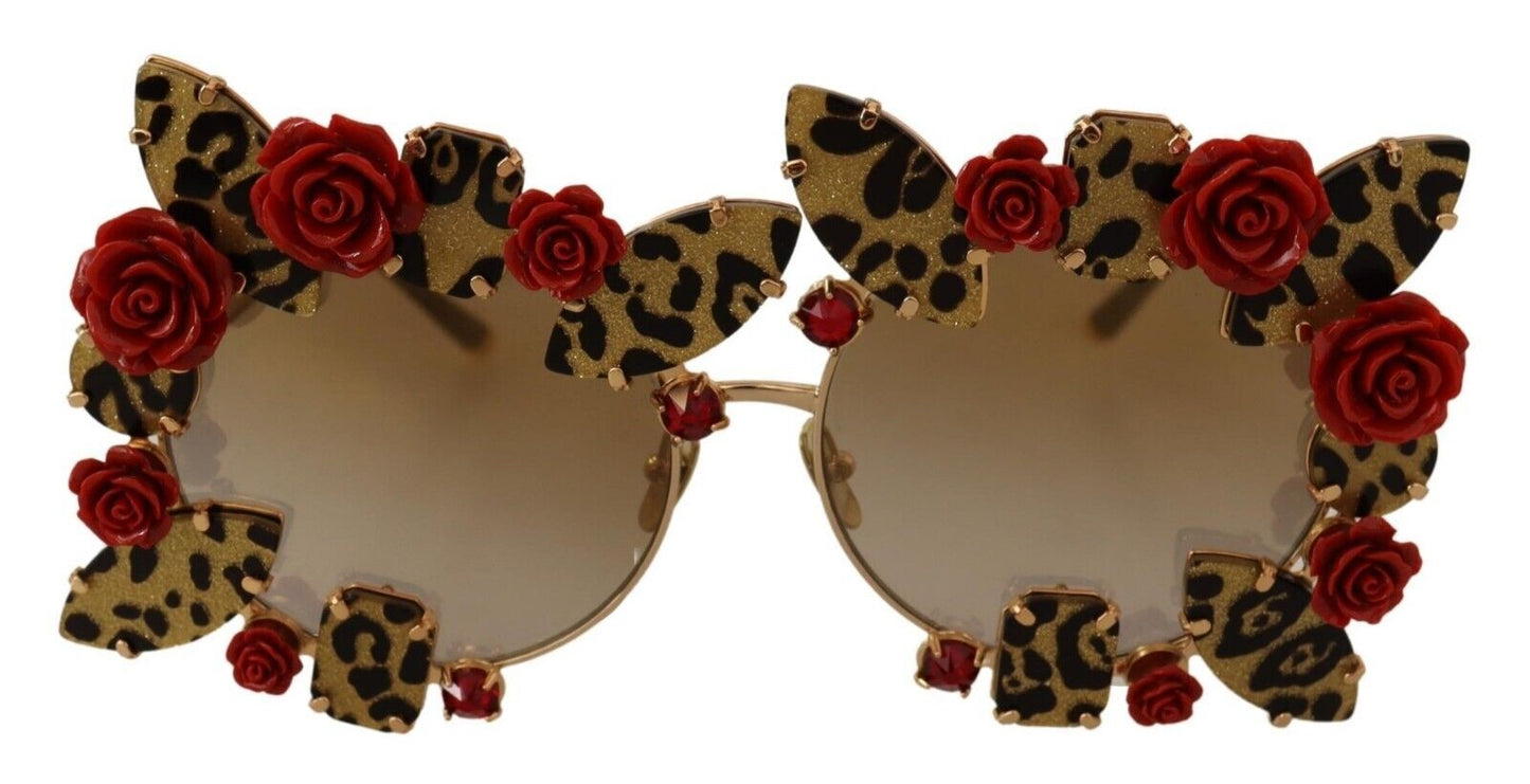 Elegant Round Metal Sunglasses with Rose Detail