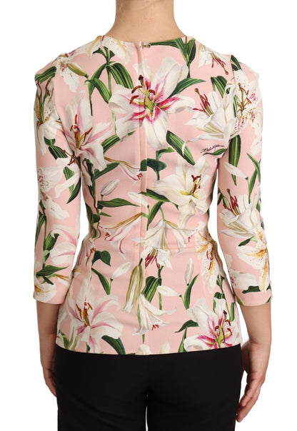 Pastel Pink Lily Print Fitted Blouse