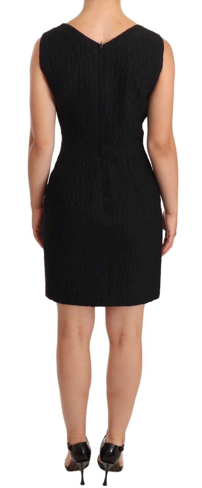 Elegant Black Sheath Mini Dress with Crystal Buttons