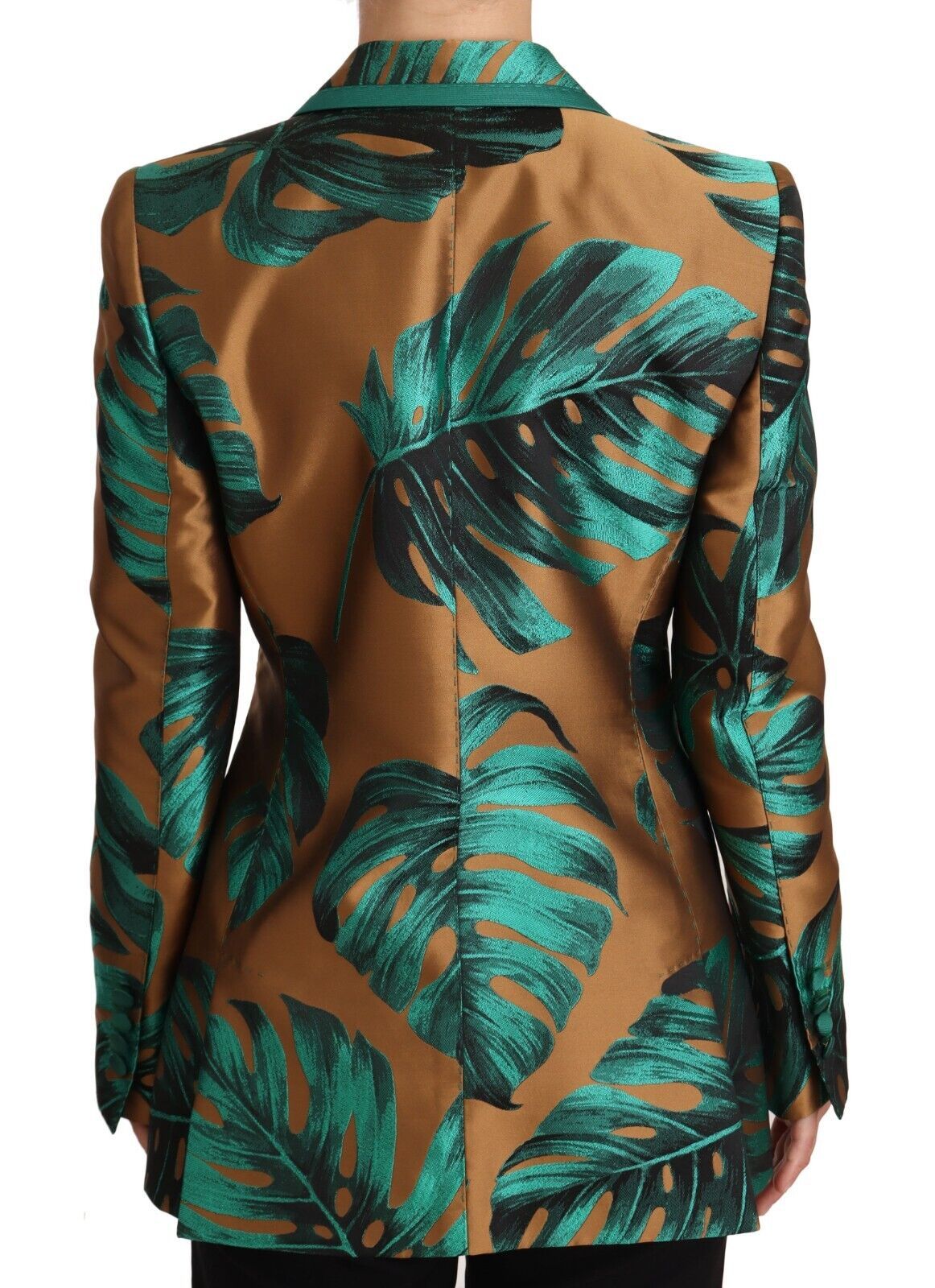 Elegant Leaf Print Silk-Blend Coat