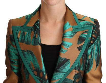 Elegant Leaf Print Silk-Blend Coat