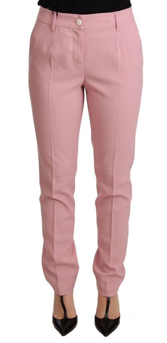 Elegant Pink Tapered Wool Trousers