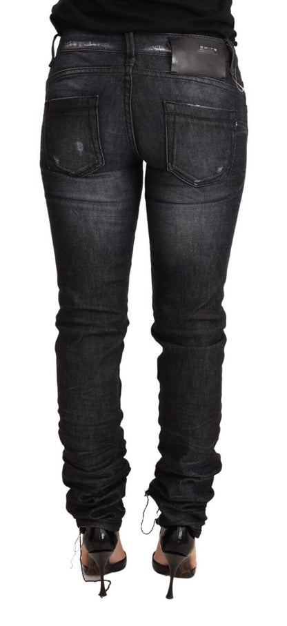 Elegant Low Waist Skinny Black Denim