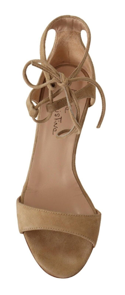 Elegant Beige Suede Ankle Strap Heels