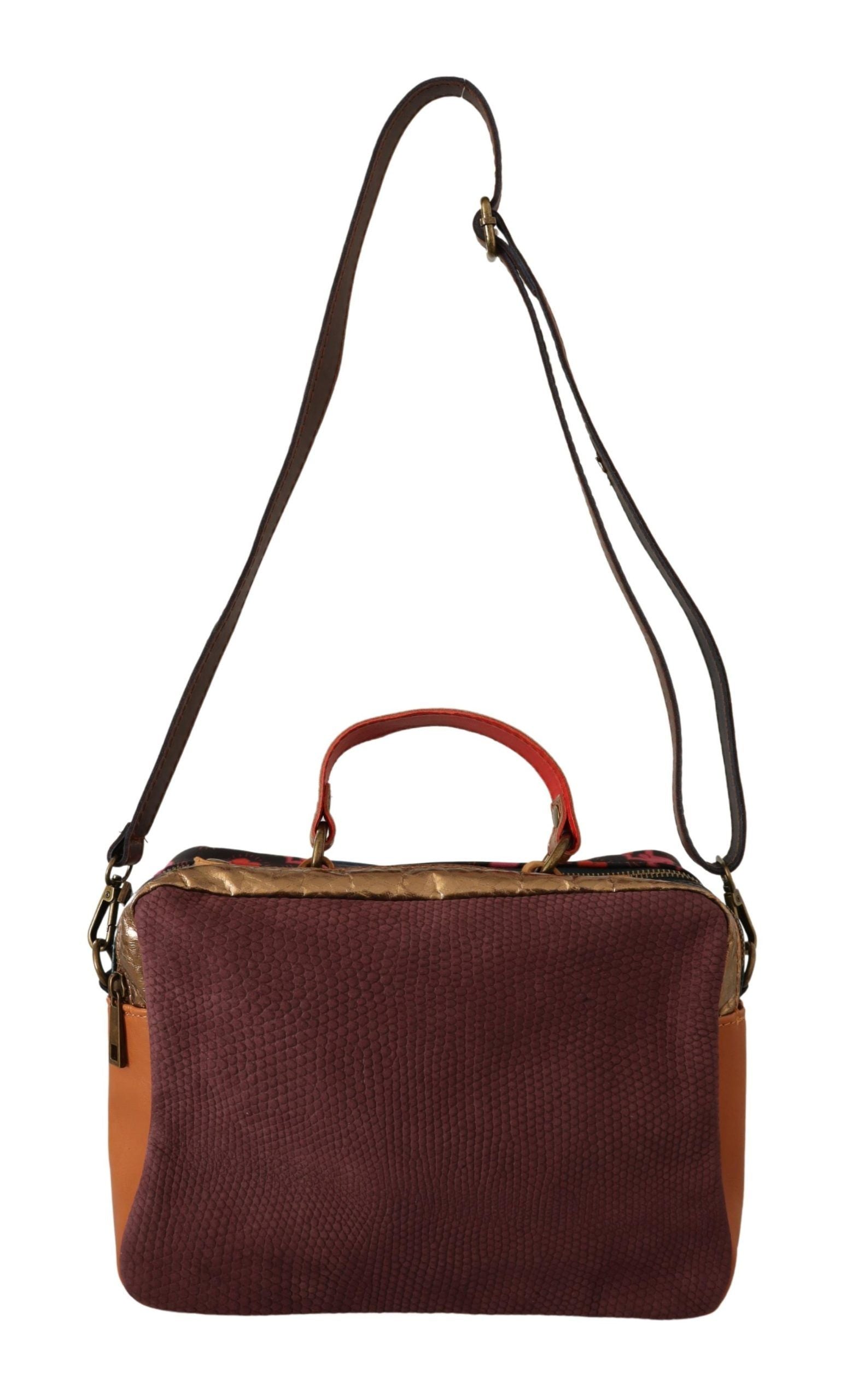 Multicolor Leather Shoulder Bag with Gold Details