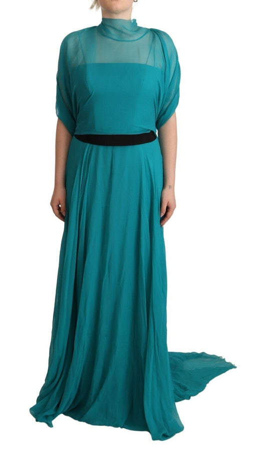 Elegant Silk A-Line Long Dress in Blue