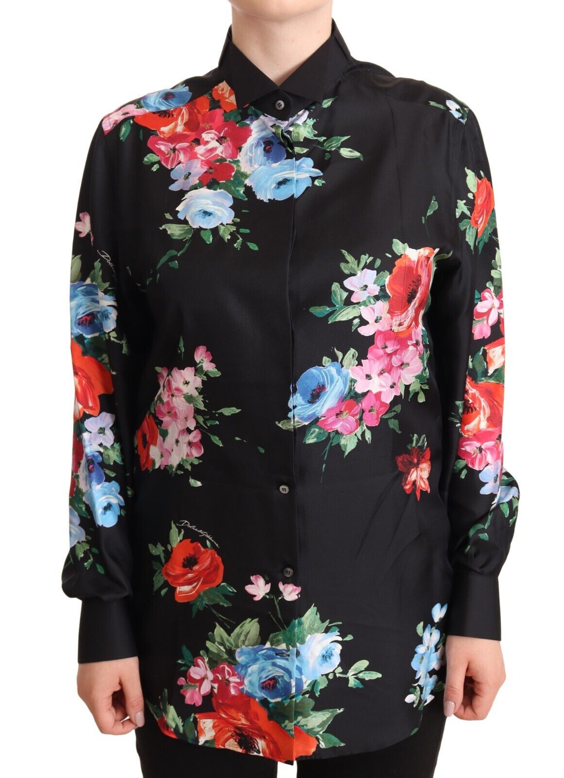 Elegant Floral Silk-Cotton Polo Blouse