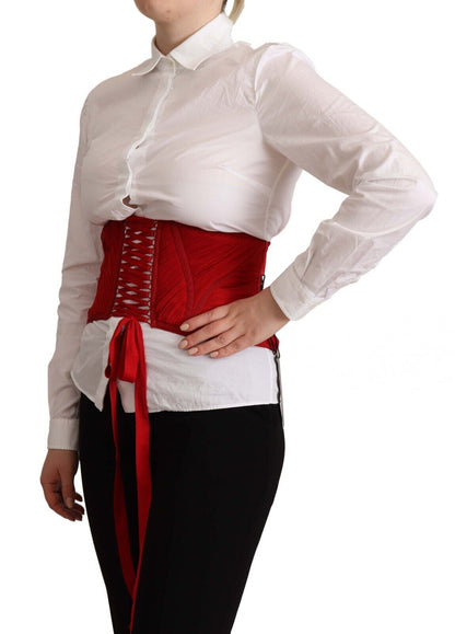 Elegant Red Silk Corset Belt Top