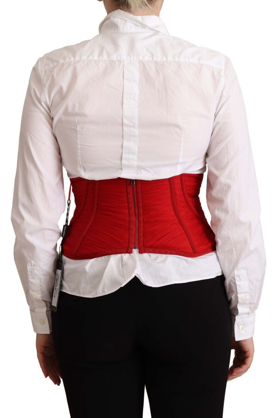 Elegant Red Silk Corset Belt Top