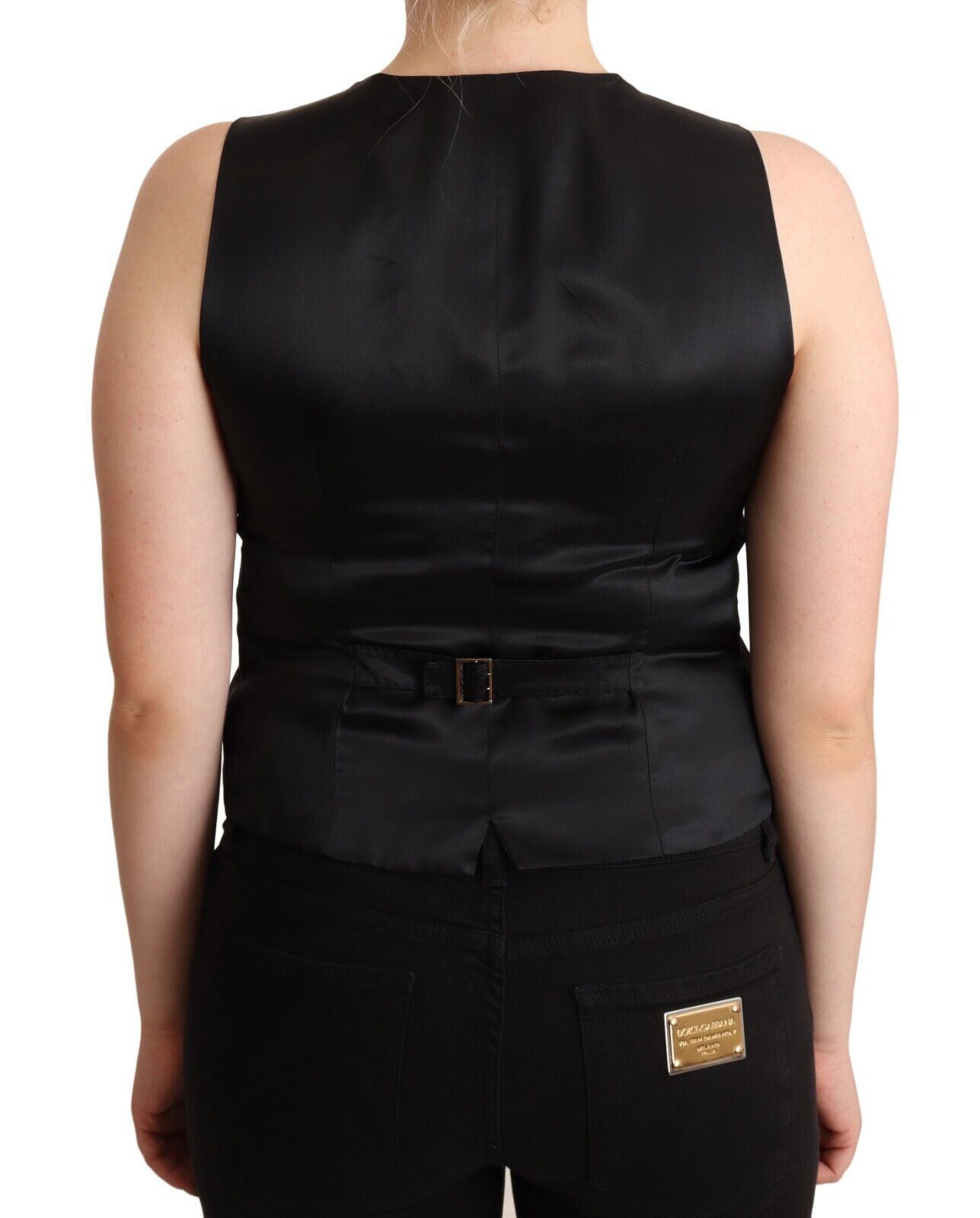 Elegant Black Wool Blend Waistcoat Vest Top