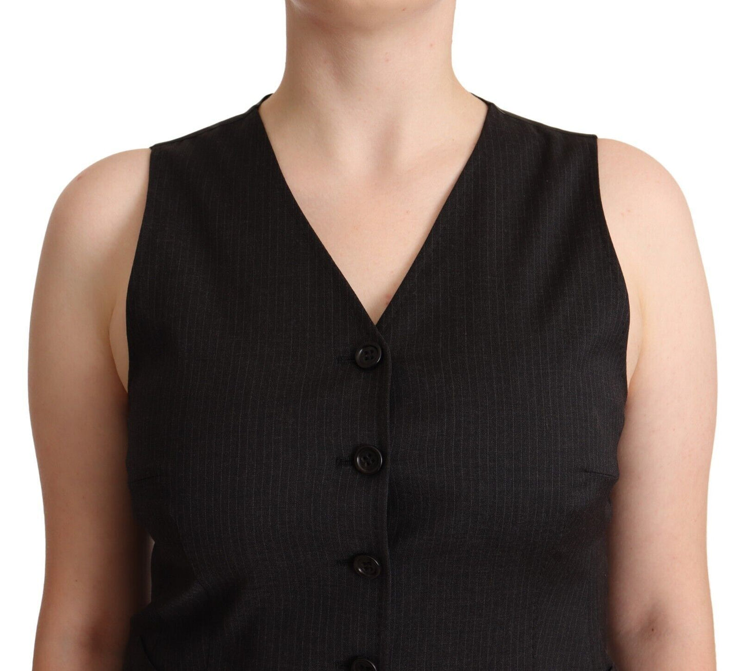 Elegant Black Wool Blend Waistcoat Vest Top