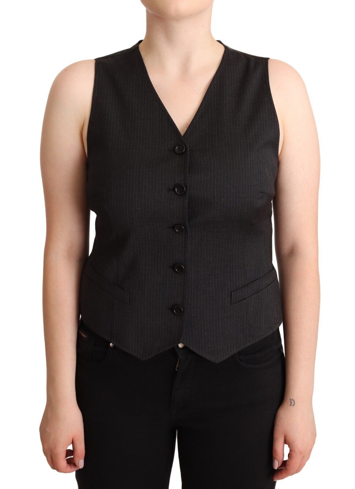 Elegant Black Wool Blend Waistcoat Vest Top