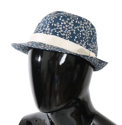 Elegant Bow Print Fedora Hat in Blue & White