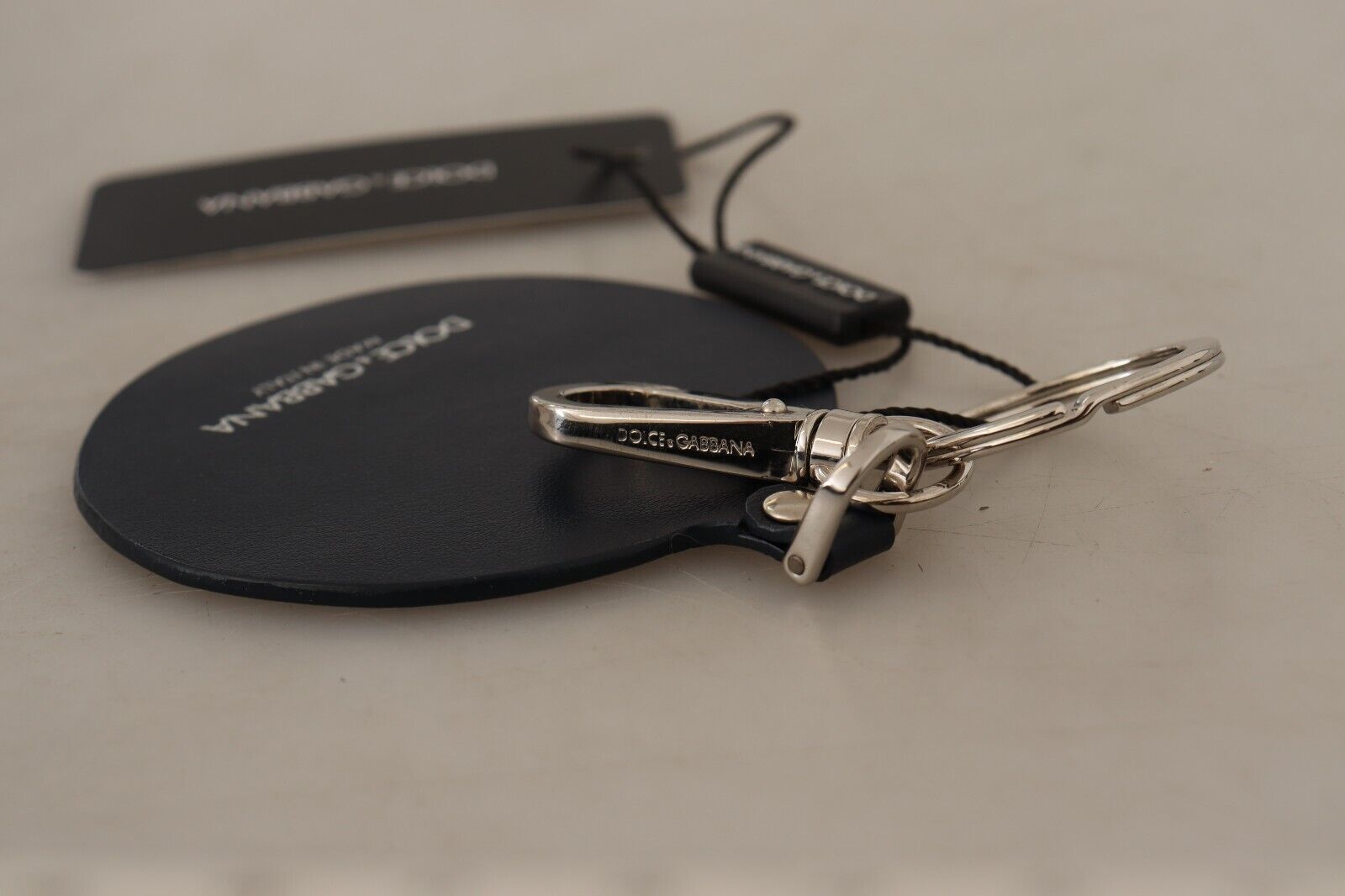 Chic Black Leather Keychain with Silver Accents