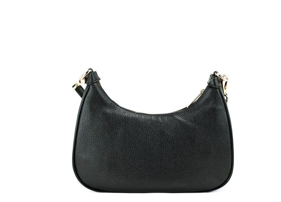 Cora Black Pebbled Leather Large Zip Pouchette Crossbody Handbag