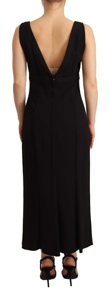 Elegant Black V-Neck Sheath Midi Dress