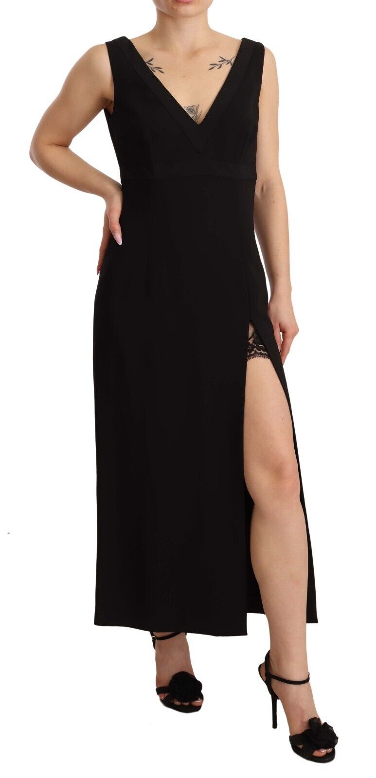 Elegant Black V-Neck Sheath Midi Dress