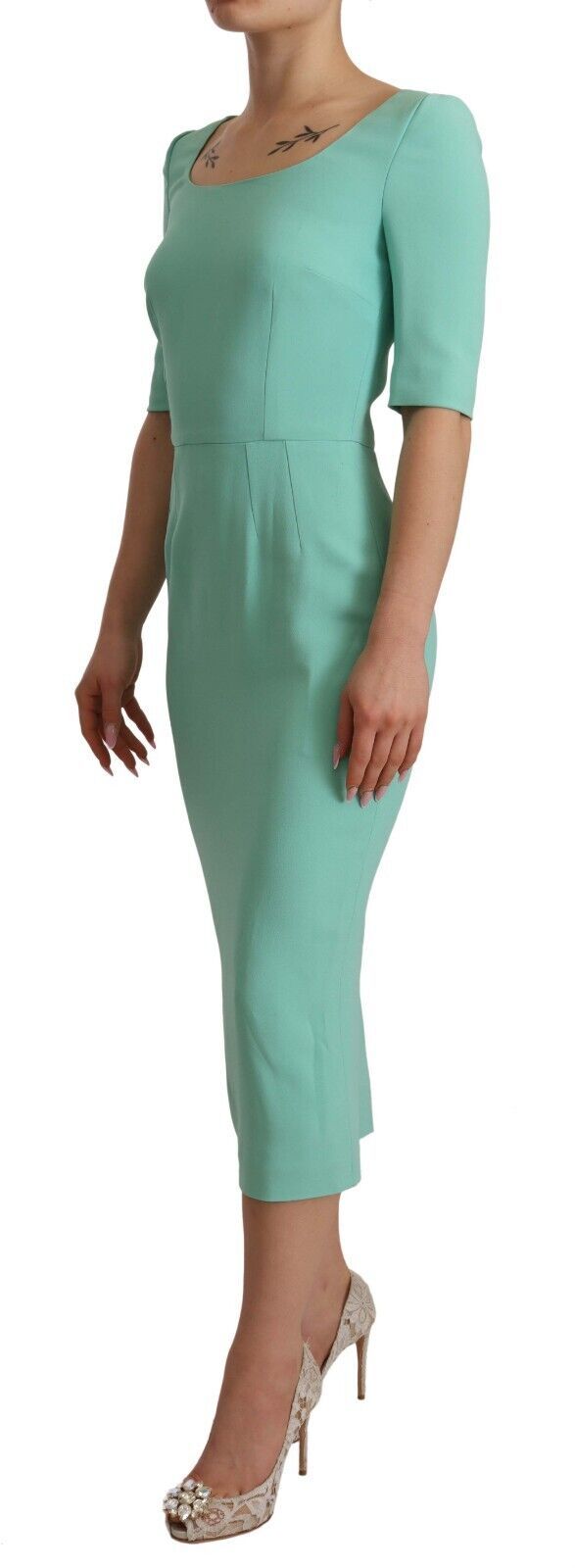 Mint Green Sheath Dress with Square Neck