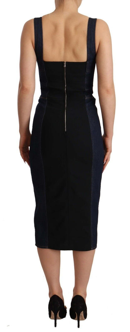 Elegant Dark Blue Denim Sheath Midi Dress