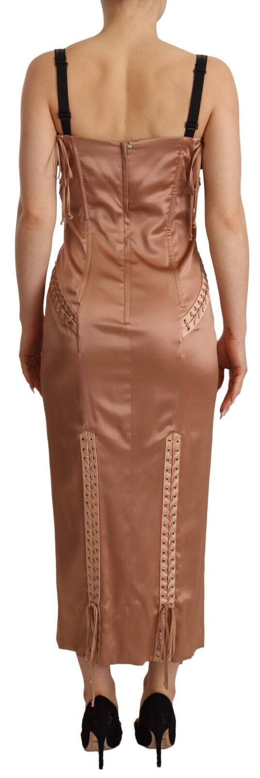 Elegant Beige Corset Midi Silk Dress