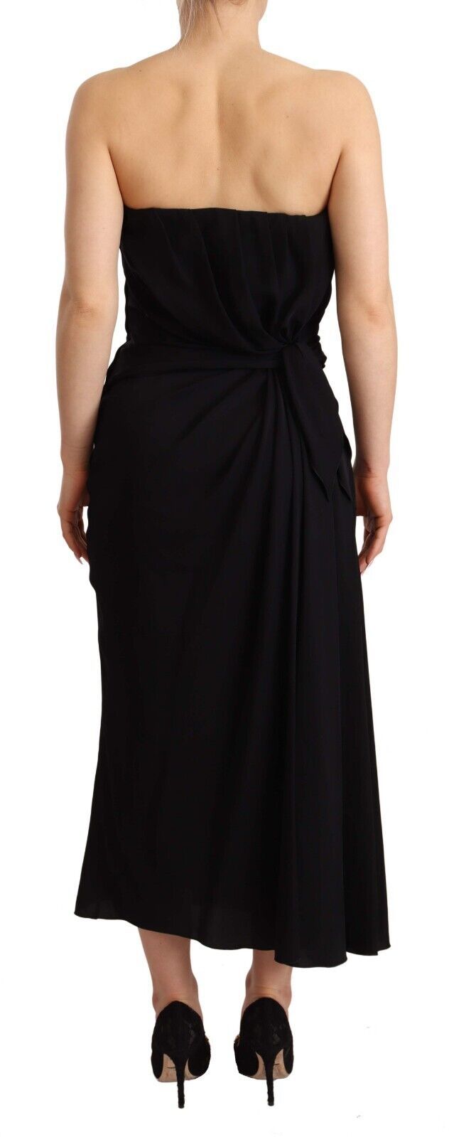 Elegant Strapless Silk Midi Dress