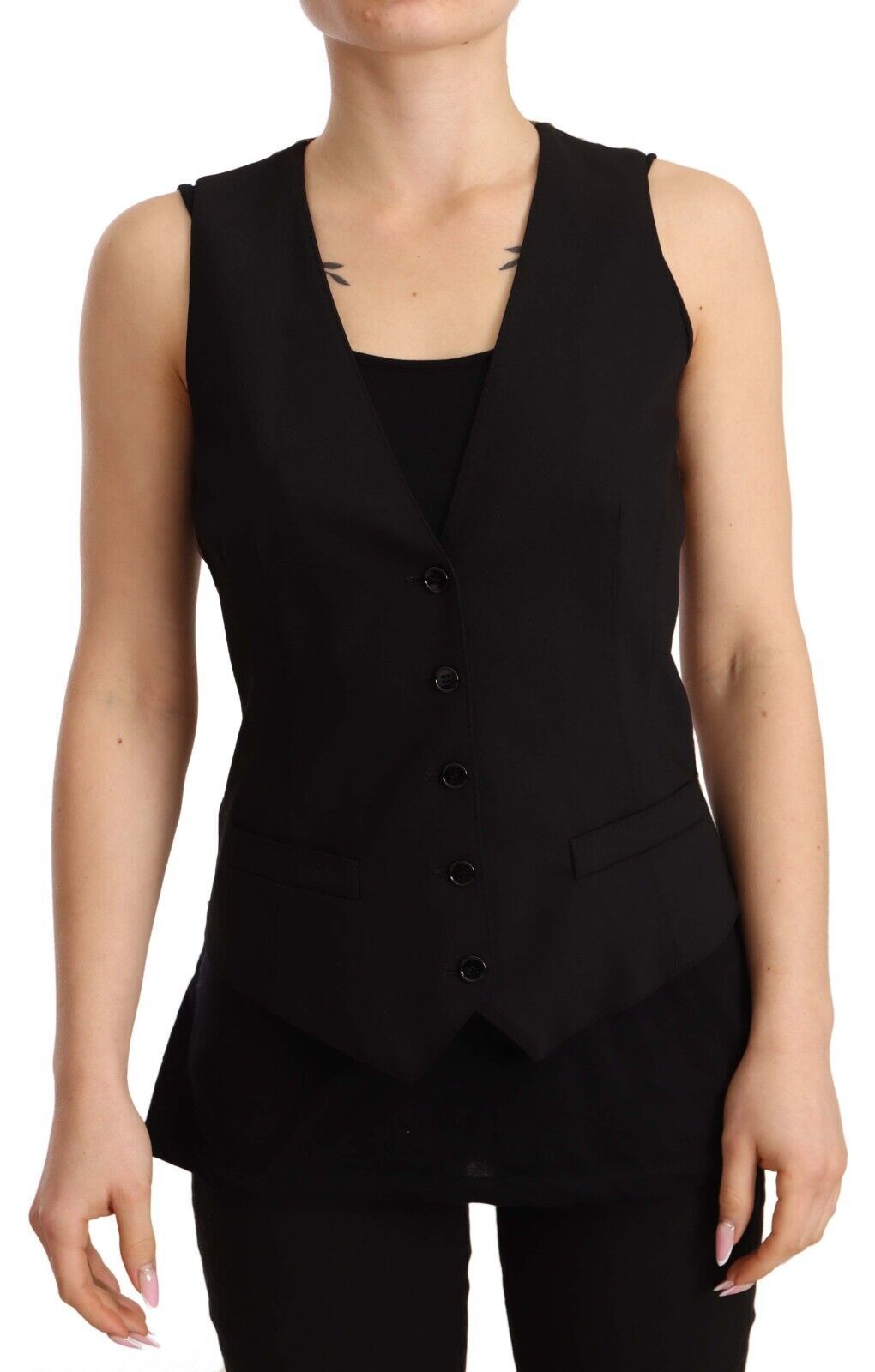 Elegant Black Wool Blend Waistcoat