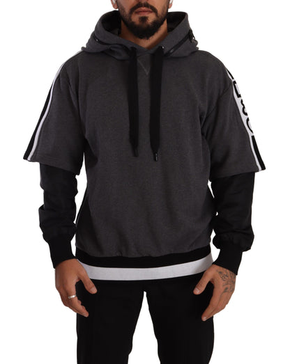 Elegant Hooded Black & Gray Pullover Sweatshirt