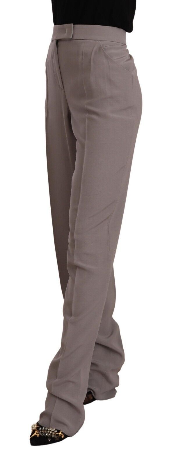 Elegant High Waist Silk Blend Trousers