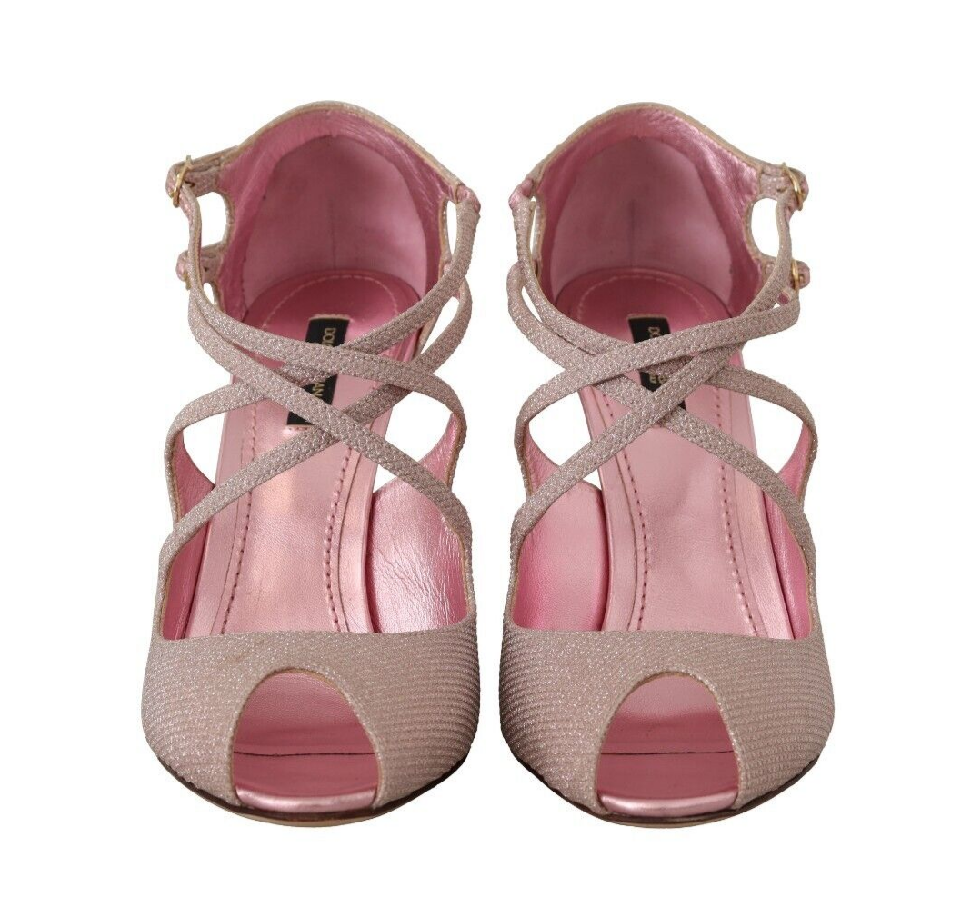 Pink Glitter Peep Toe High Heels Sandals