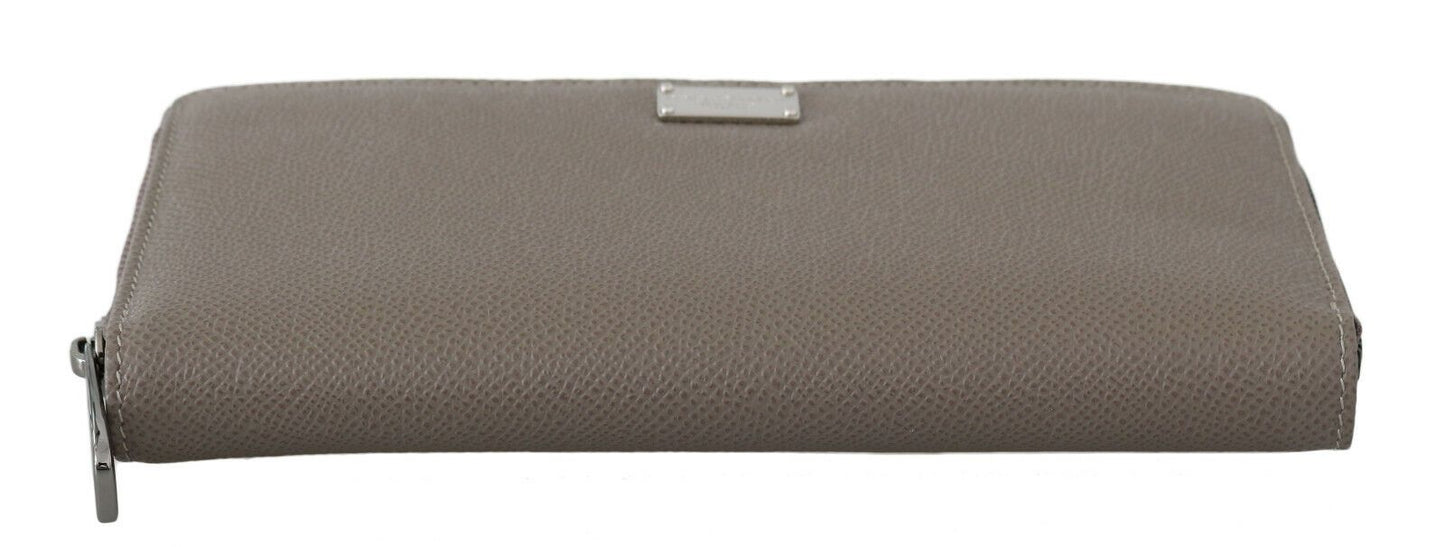 Beige Continental Zip Leather Wallet