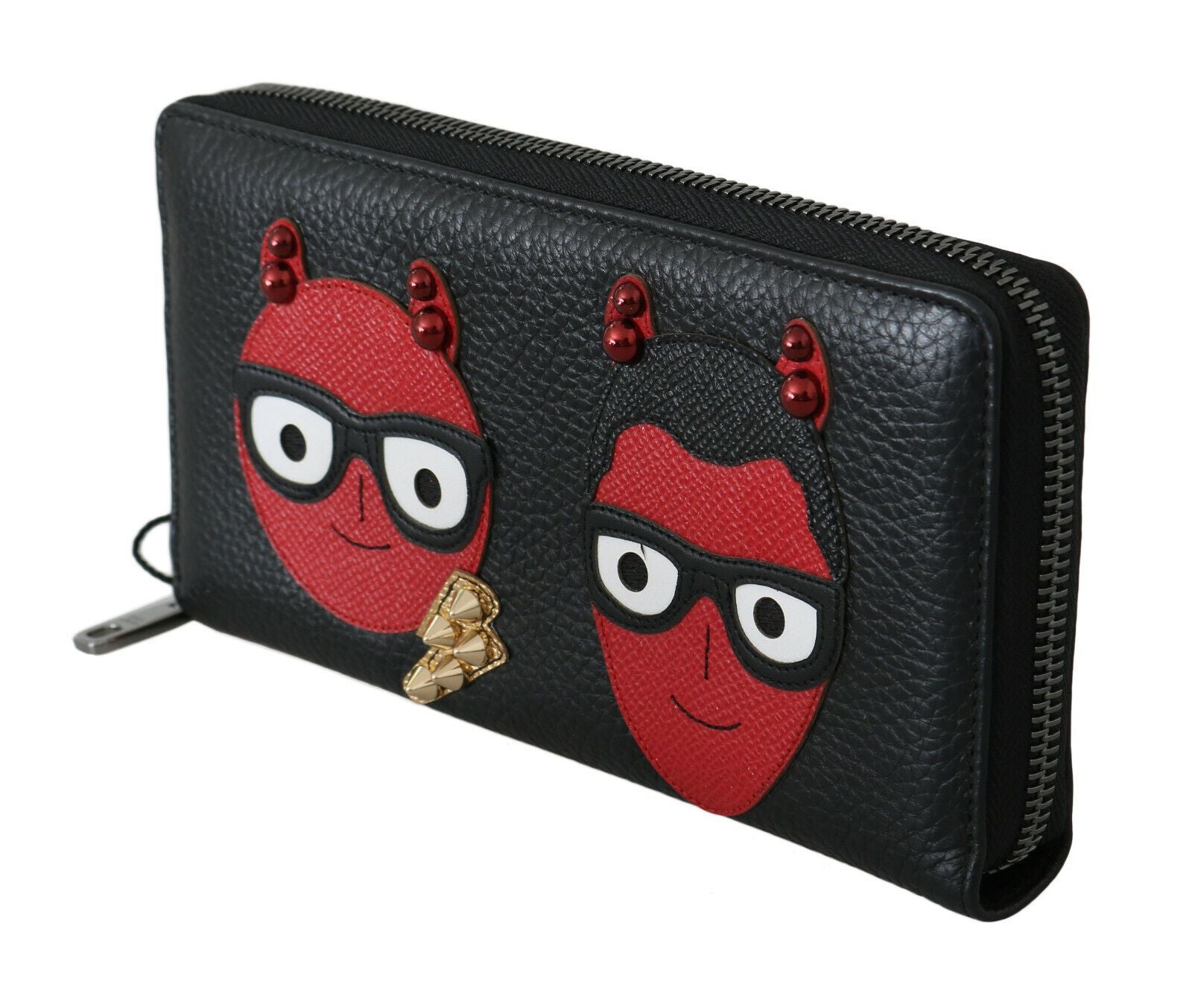 Chic Black and Red Leather Continental Wallet