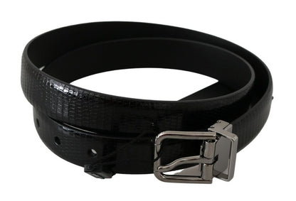 Elegant Lizard Skin Leather Belt in Black