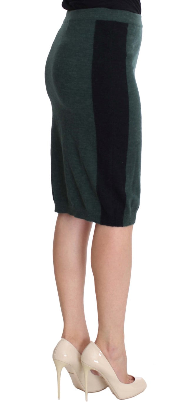 Emerald Elegance Wool-Blend Pencil Skirt