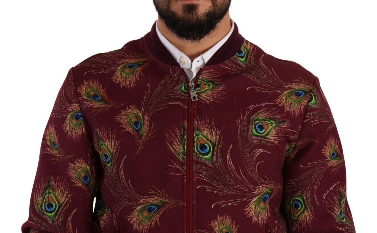 Radiant Red Peacock Print Bomber Jacket