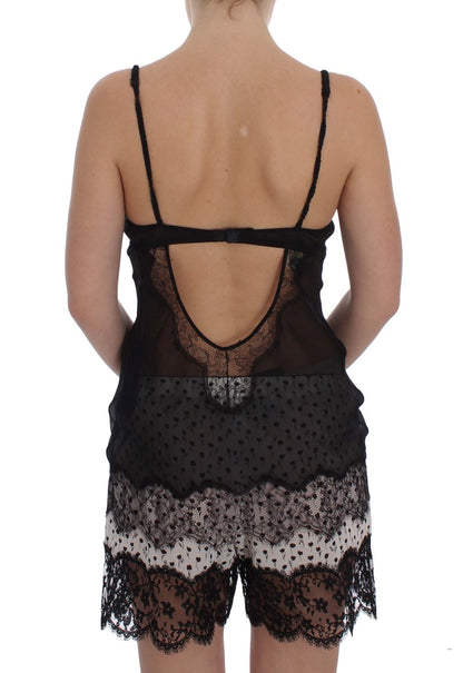 Elegant Black Silk Lace Lingerie Chemise