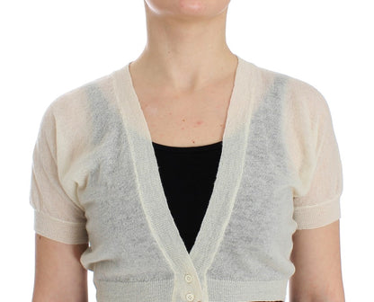 Elegant Off-White Cropped Alpaca-Wool Blend Sweater