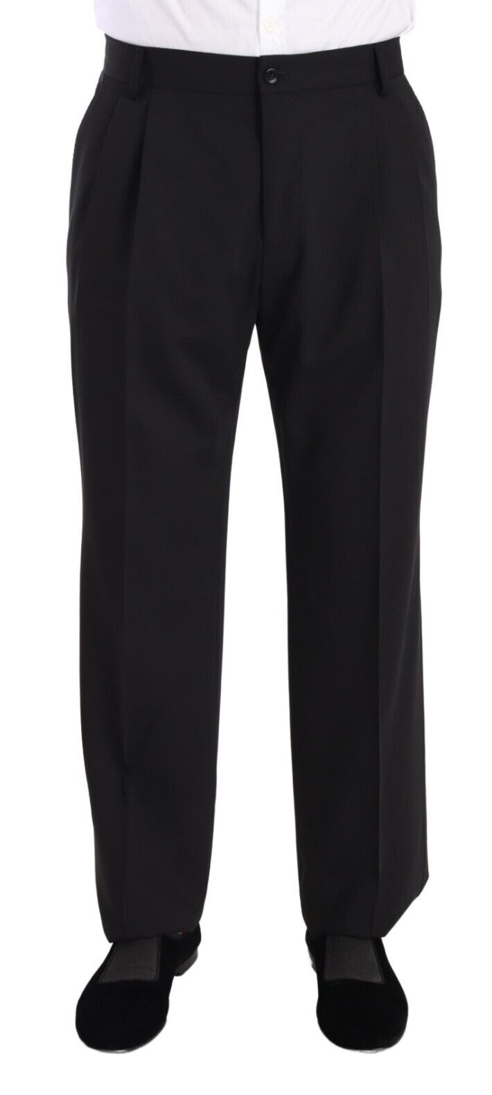 Elegant Black Wool Tuxedo Trousers