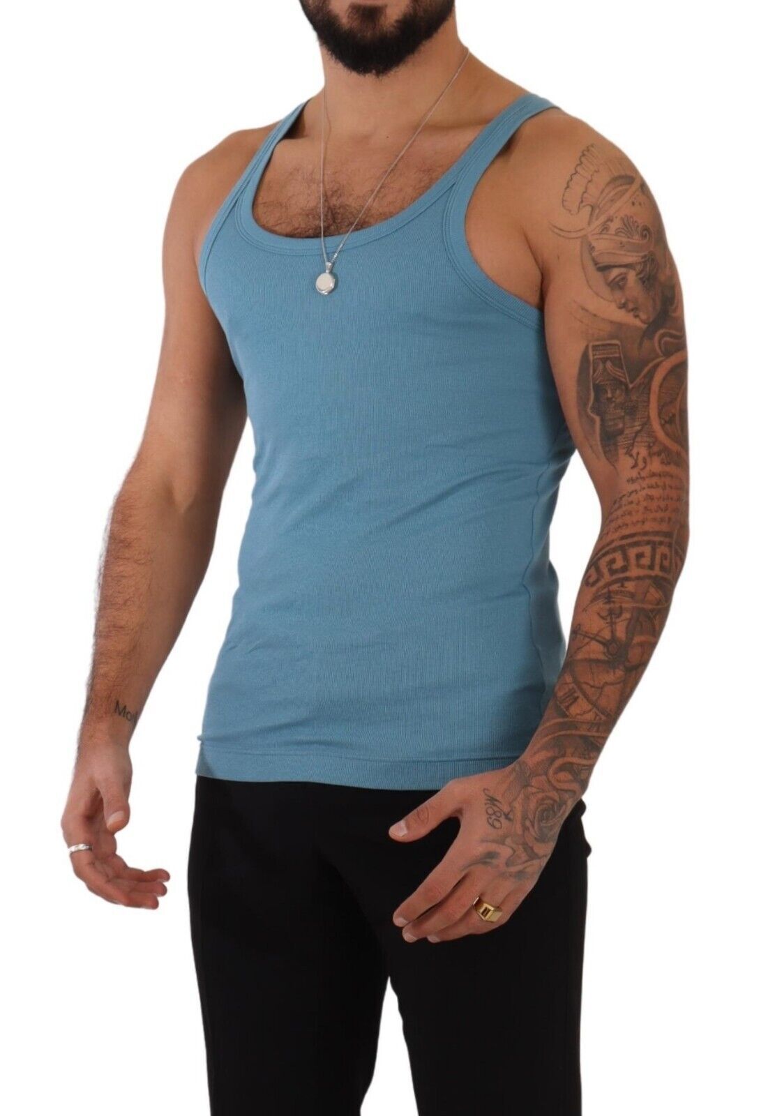 Elegant Blue Round Neck Tank Top