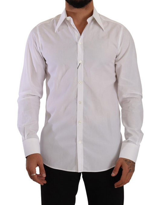 Elegant White Cotton Dress Shirt - Slim Fit