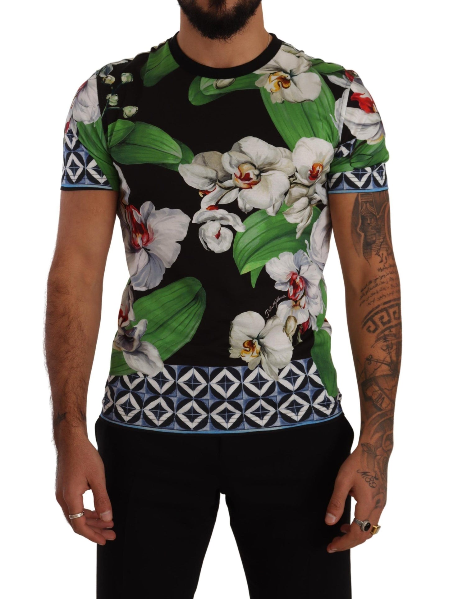 Elegant Floral Print Crewneck Tee