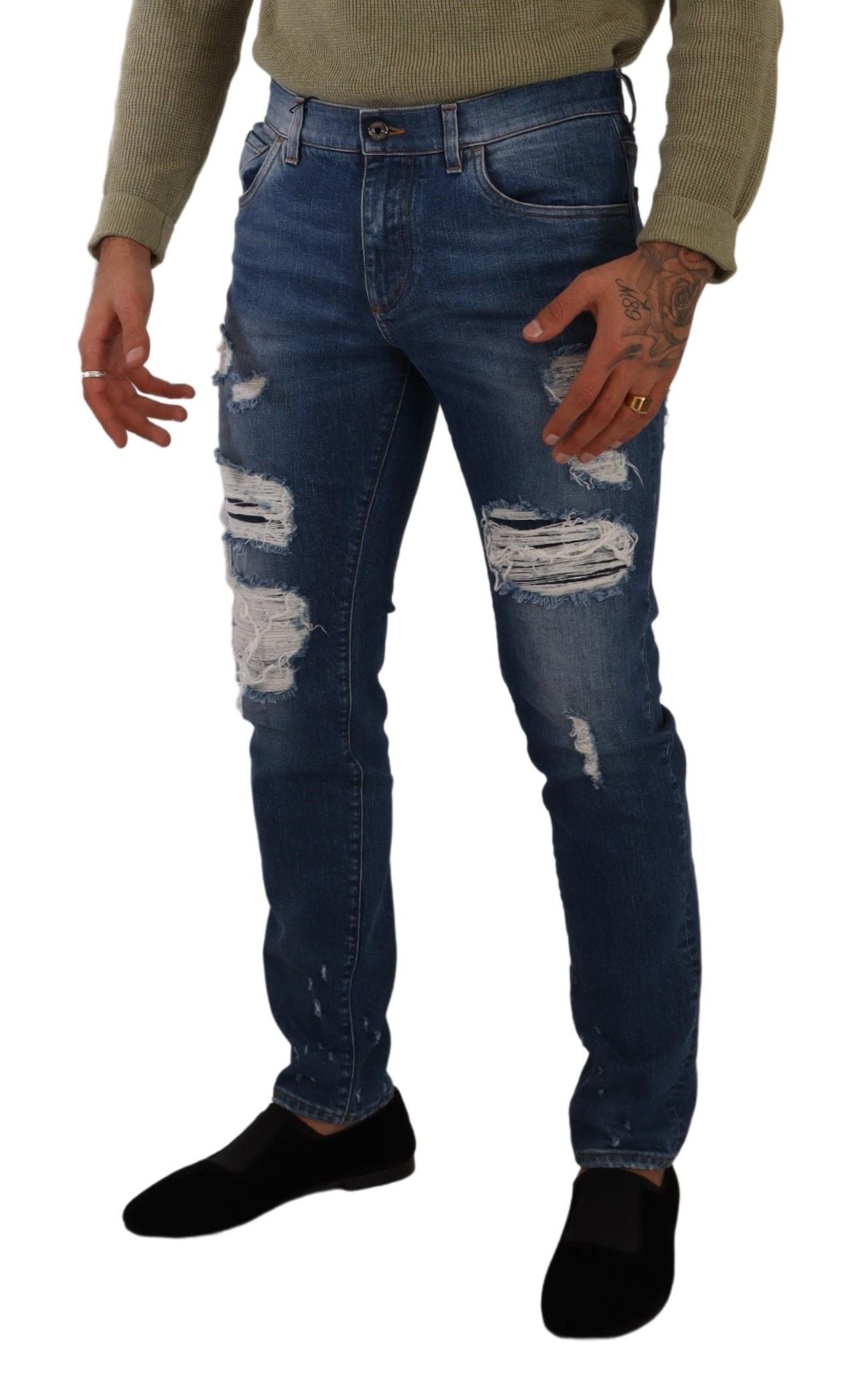 Elegant Distressed Slim Fit Denim Jeans