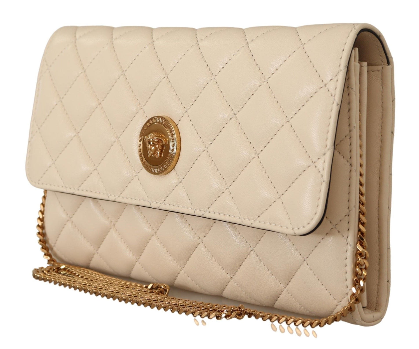 Elegant White Nappa Leather Evening Shoulder Bag