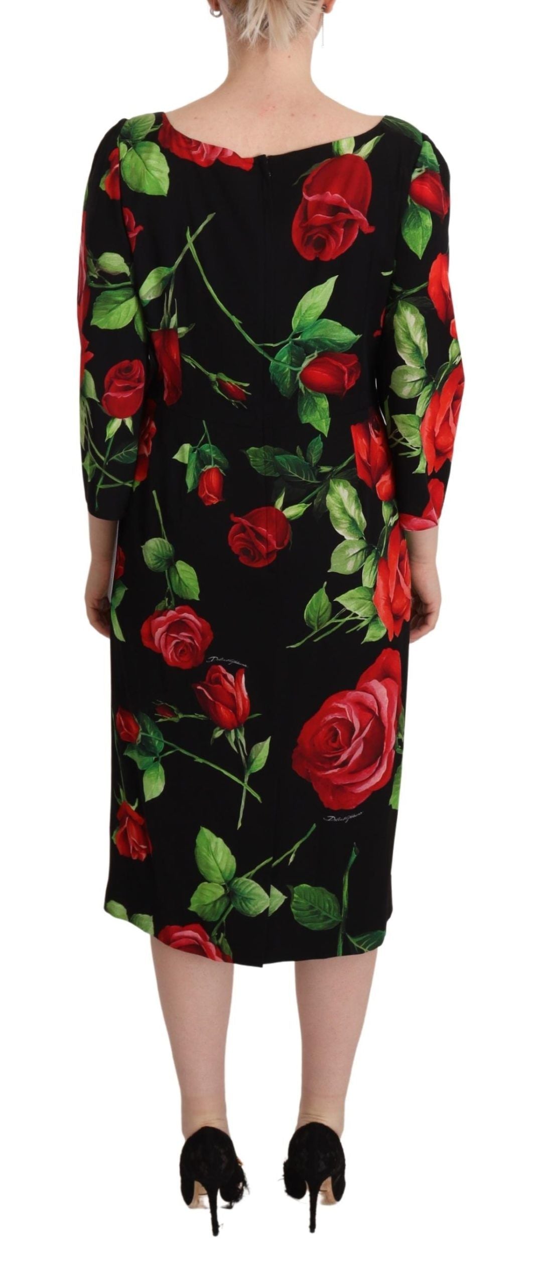 Elegant Floral Print Silk Sheath Dress