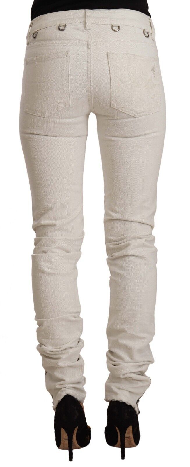 Chic White Mid-Waist Slim Fit Jeans