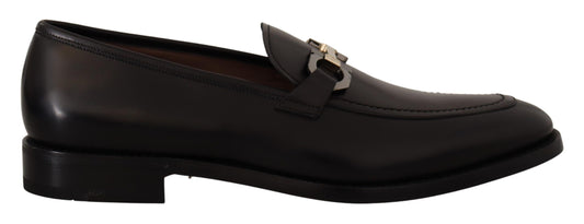 Suave Black Leather Gancio Bit Loafers