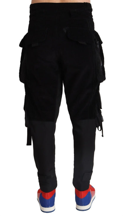 Elegant Black Cargo Corduroy Pants