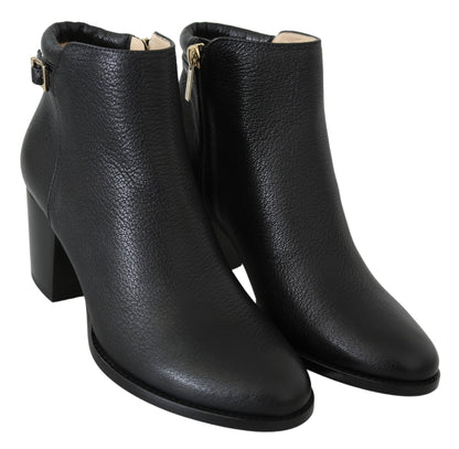 Elegant Black Leather Heeled Boots