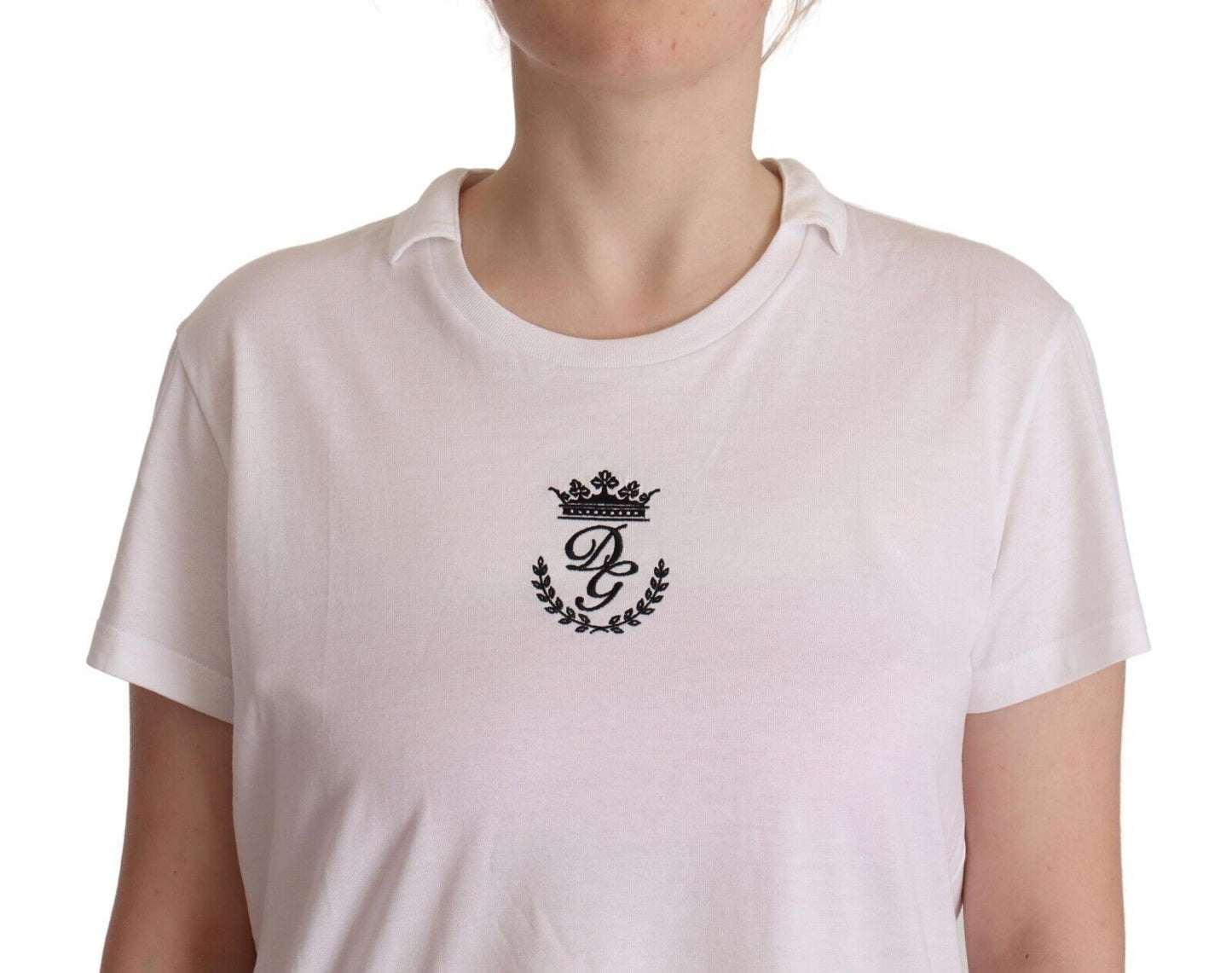 Elegant Collared Crown Print Tee