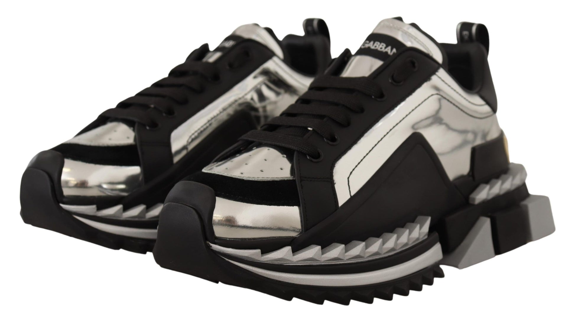 Elegant Super King Leather Sneakers - Silver & Black